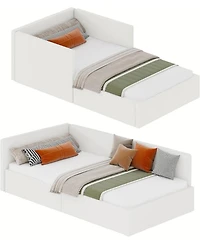 gaomon Twin Velvet Daybed with Headboard, Corner Sofa Frame with Guardrails, Upholstered for Bedroom