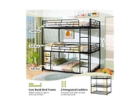 Slickblue Triple Metal Bunk Bed with Dual Ladders and Safety Rails - 56
