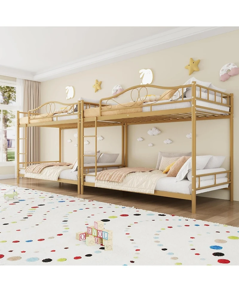 gaomon Twin Over Twin Bunk Bed with Ladder & Full Guardrails, Heavy-Duty Metal Frame, 400 lb Capacity, Space-Saving, Noise-Free, Gold