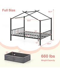 Slickblue Kids Full Metal House Bed with Roof Frame and Fabric Drawers - 56