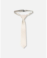 Deux par Deux Boys Neck Tie White and Sand Check -Child