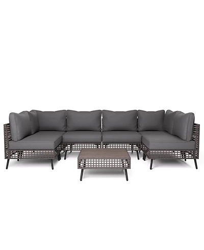 Decksplore 7 Piece Pe Wicker Rattan All Weather Cushion Patio Sectional Sofa Set