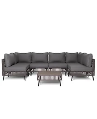 Decksplore 7 Piece Pe Wicker Rattan All Weather Cushion Patio Sectional Sofa Set