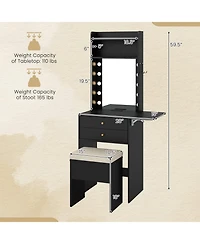 Volenca Compact Vanity Desk Set with 3-Color Lighted Mirror and Power Outlets, Makeup Table