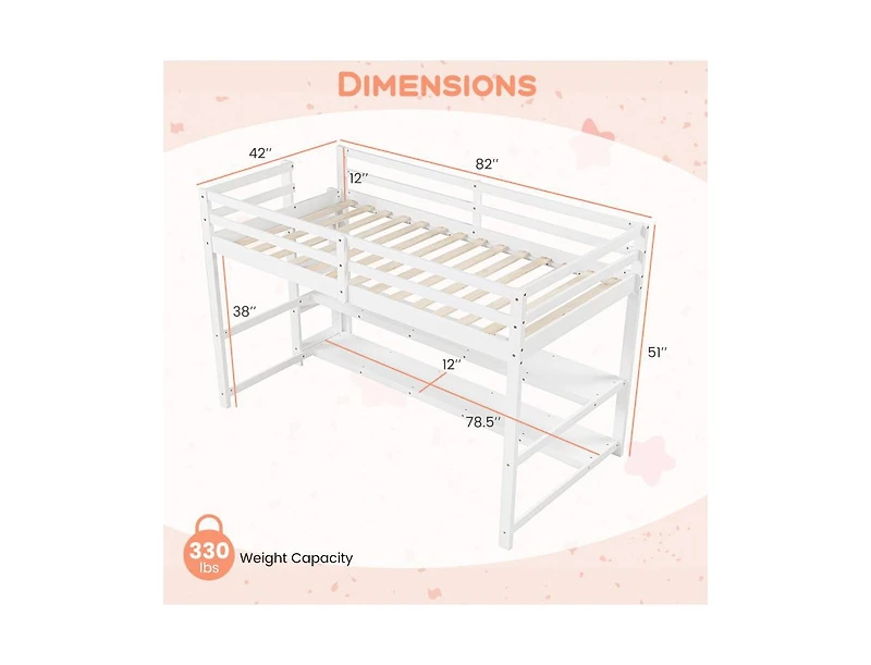 Slickblue Loft Bed Twin Size with Built-In Storage and Ladder - 42