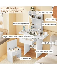 Volenca Space-Saving Vanity Desk with Lighted Mirror and Lights, Bedroom Makeup Table