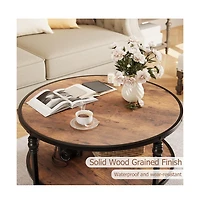 gaomon Round Coffee Table, 31" Coffee Table with Open Storage Shelf, 2-Tier Industrial Circle Wood Center Table for Living Room