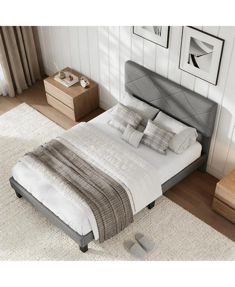 gaomon Size Bed Frame with Upholstered Headboard, Size Platform Bed Frame with Wooden Slat Support