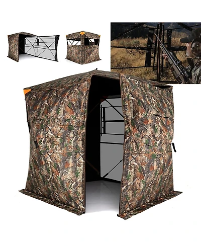 Mecale 270° See-Through Pop-Up Hunting Blind for 3-4 People with Full-Open Swing Door
