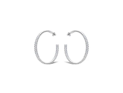 Rivka Friedman Rhodium Rectangle Cubic Zirconia Statement Hoop Earrings