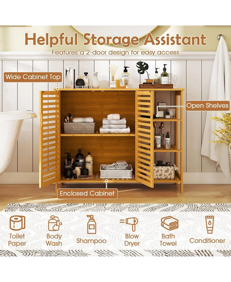 Volenca 2-Door Bamboo Bathroom Storage Cabinet Organizer with Shelves, Freestanding