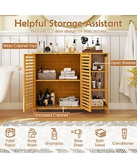 Volenca 2-Door Bamboo Bathroom Storage Cabinet Organizer with Shelves, Freestanding