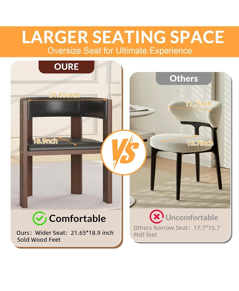 gaomon Set of 4 Modern Pu Leather Upholstered Dining Chairs, Curved Backrest with Rubber Wood Frame