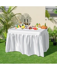 Mecale 4 ft Folding Ice Bin Table with Skirt and Ice Bucket for Camping, Picnic, Wedding