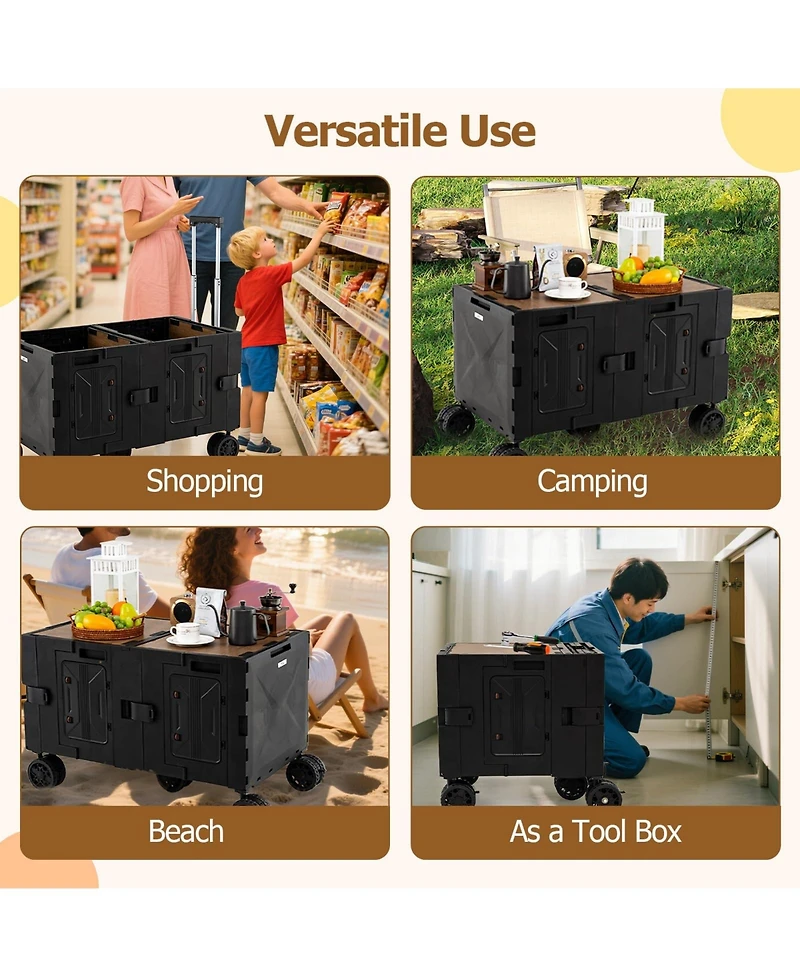 Mecale Large Foldable Utility Cart with 2-Tier Storage Crates and Telescoping Handle