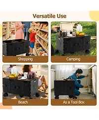 Mecale Large Foldable Utility Cart with 2-Tier Storage Crates and Telescoping Handle