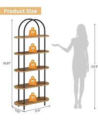 Gaomon 71" 5-Tier Metal Collapsible Bookshelf, Portable Freestanding Storage Bookcase