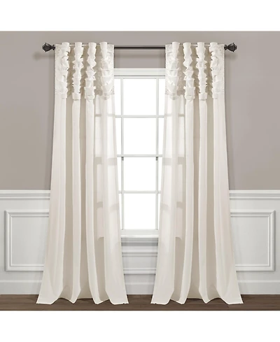 Lush Decor Ruched Waterfall Linen Textured Window Curtain Panel Single 52"W x 84"L Off White - Cream Curtains For Bedroom