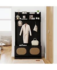 Slickblue Entryway 4-in-1 Hall Tree with Coat Rack and Flip Drawers