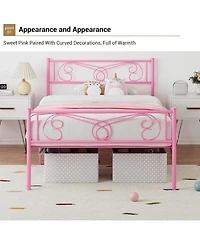 gaomon Twin Metal Platform Bed Frame with Headboard and Footboard, Steel Slat Support, Pink