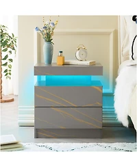 Rainsken Led Nightstand with 2 Drawers, Bedside Table Cabinet with Adjustable Color Lighting, End Side Table for Bedroom, Living Room