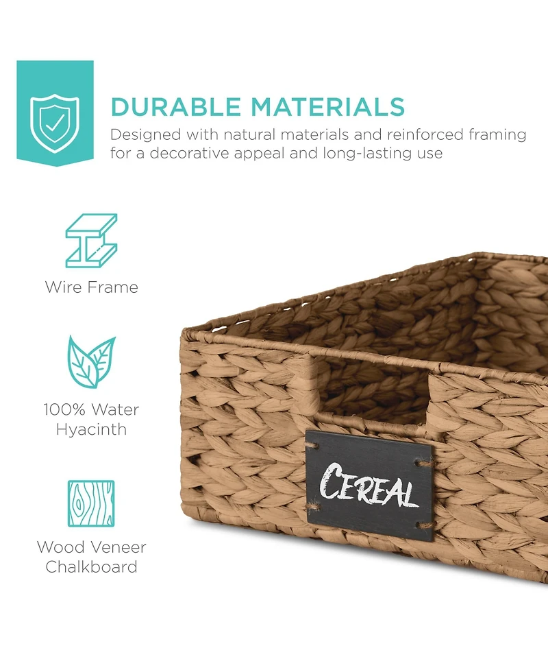 Best Choice Products Set of 4 16x12in Woven Water Hyacinth Pantry Baskets w/ Chalkboard Label, Chalk Marker