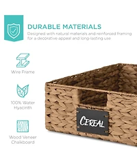 Best Choice Products Set of 4 16x12in Woven Water Hyacinth Pantry Baskets w/ Chalkboard Label, Chalk Marker