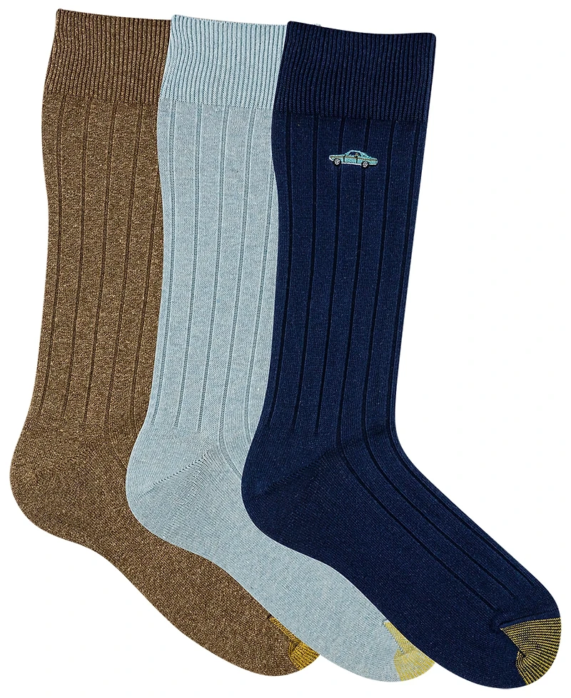 Gold Toe Men's Hampton Embroidery Car Socks, 3-Pack
