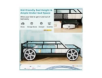 Slickblue Kids Twin Size Car Bed Frame with Safety Rails and Metal Frame - 42