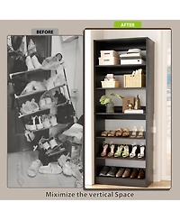 Aheaplus 6-Tier Shoe Rack Tower, 80'' Floor Standing Wooden Organizer