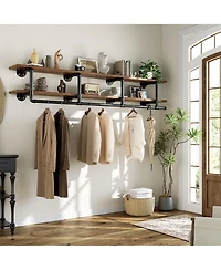 2-Tier Clothing Rack with Hanging Rod, Clothing Shelves with Top Shelf