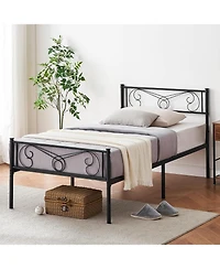 gaomon Twin Metal Bed Frame with Headboard and Footboard, Steel Slat Platform, Black