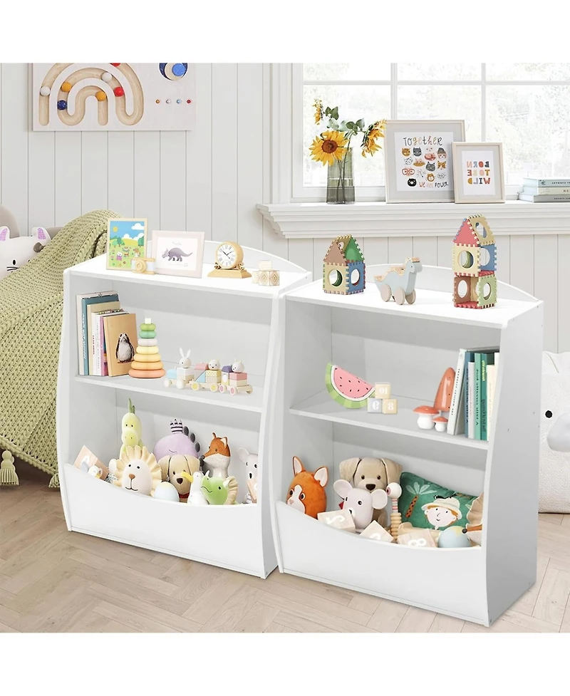 gaomon 2 Tier Toy Storage Organizer for Kids,Wood Kids Bookshelf and Organizer,Book Display Shelf Rooms Playroom