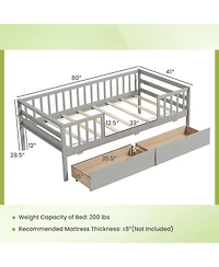 Slickblue Twin Daybed with Fence and 2 Drawers Kids Bed for Boys & Girls-White