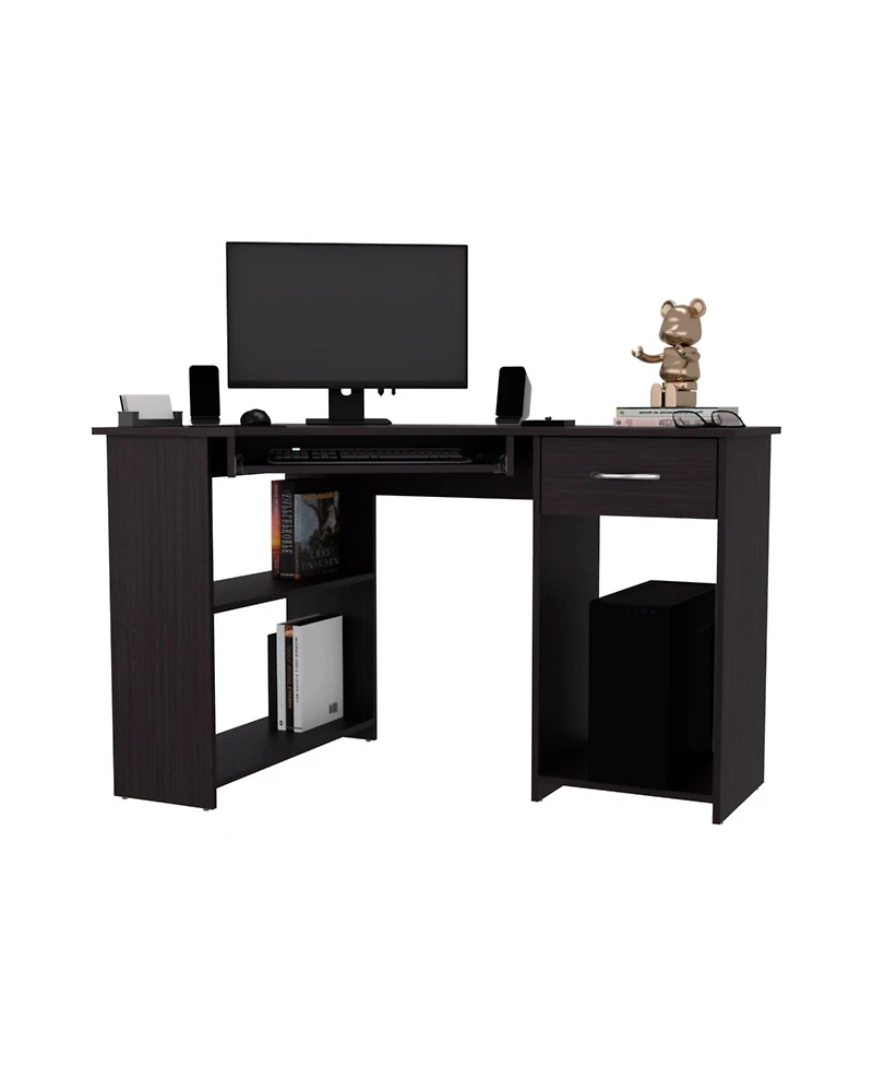 Fm Furniture Ekko Corner Computer Desk, L-Shaped Home Office Desk with Drawer, Shelves