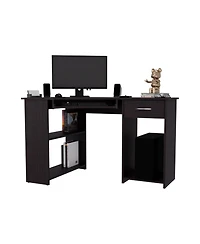 Fm Furniture Ekko Corner Computer Desk, L-Shaped Home Office Desk with Drawer, Shelves