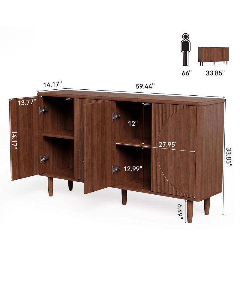 Tribesigns Modern Sideboard Buffet Table with Doors,59-Inch Buffet Cabinet Sideboard with Storage, for Living Room, Dining Room (Walnut)