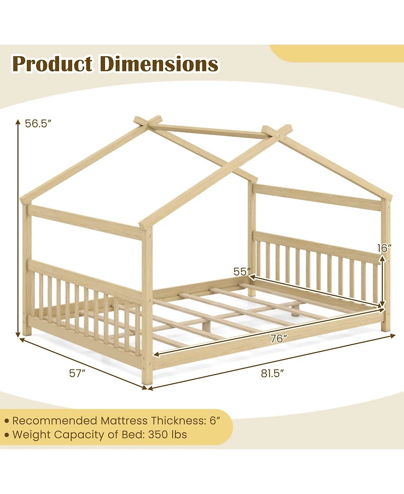 Slickblue Montessori Full Floor Bed with House Frame and Headboard