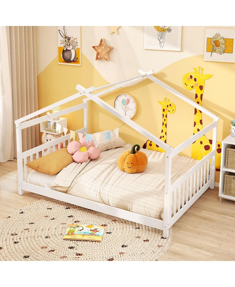 Slickblue Montessori Full Floor Bed with House Frame and Headboard