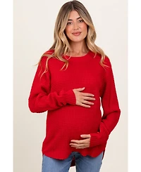 Pinkblush Maternity Heather Waffle Knit Rounded Hem Sweater