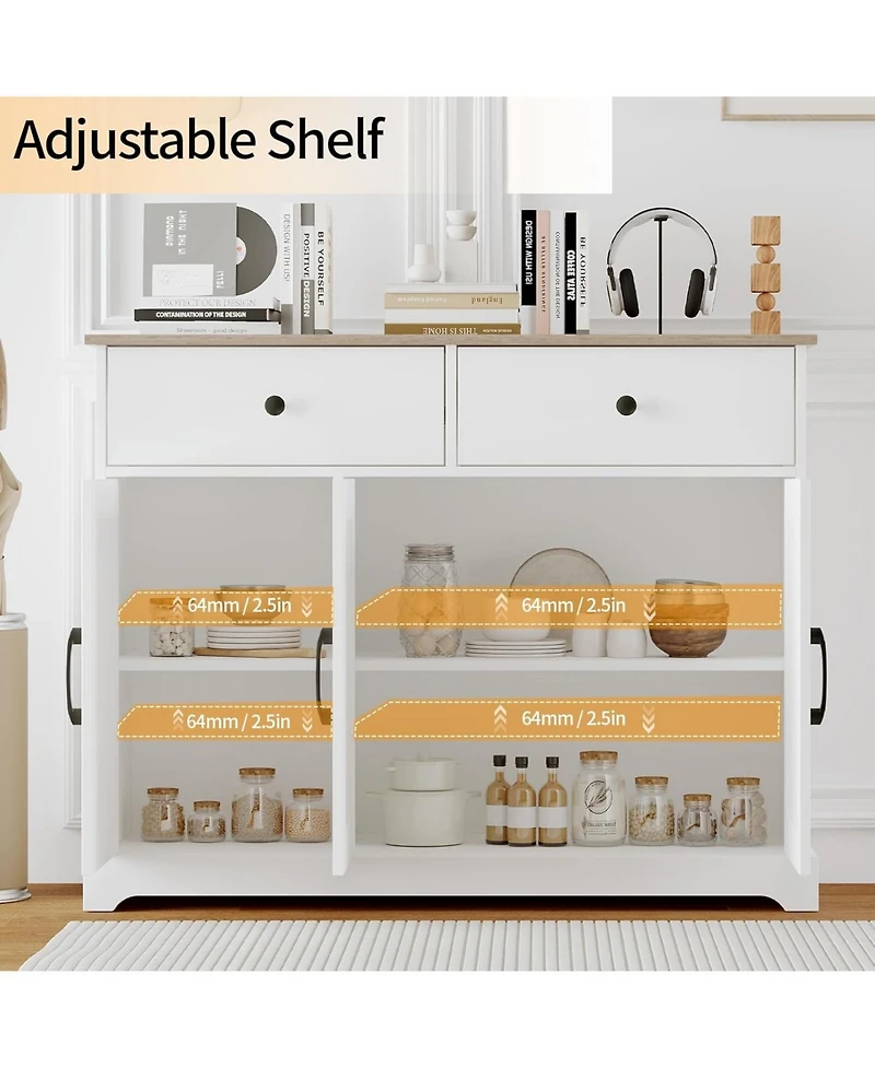 gaomon 42.5 in Sideboard Buffet Cabinet with Storage, Wooden Kitchen Storage Cabinet with Adjustable Shelf, Drawers & Barn Doors