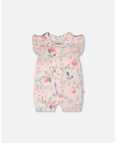 Deux par Baby Girls Cotton Muslin Romper Pink Printed Berries