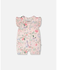 Deux par Baby Girls Cotton Muslin Romper Pink Printed Berries