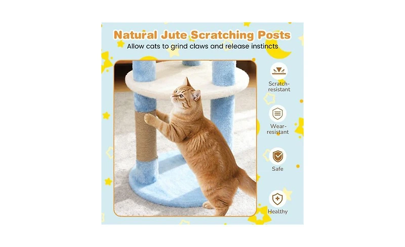 Aostirmotor 29-Inch Cat Tree Tower with Anti-Tip Base, 4 Multi-Level Perches & Jute Scratching Posts for All Cats, Large Kittens to Adults