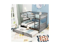 Slickblue Full over Full Bunk Bed Platform Wood Bed with Ladder-White