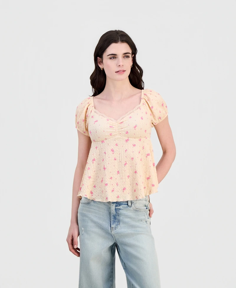 Hippie Rose Juniors' Puff-Sleeve Peplum Top