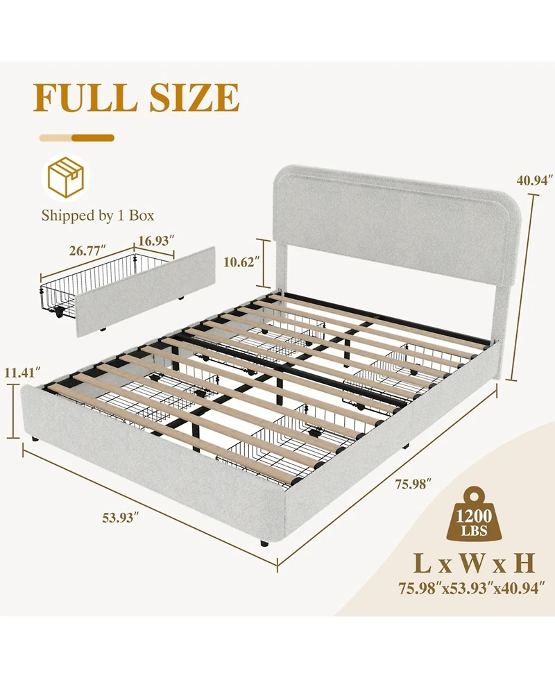 gaomon Full Boucle Upholstered Bed Frame with Headboard, 2 Storage Drawers