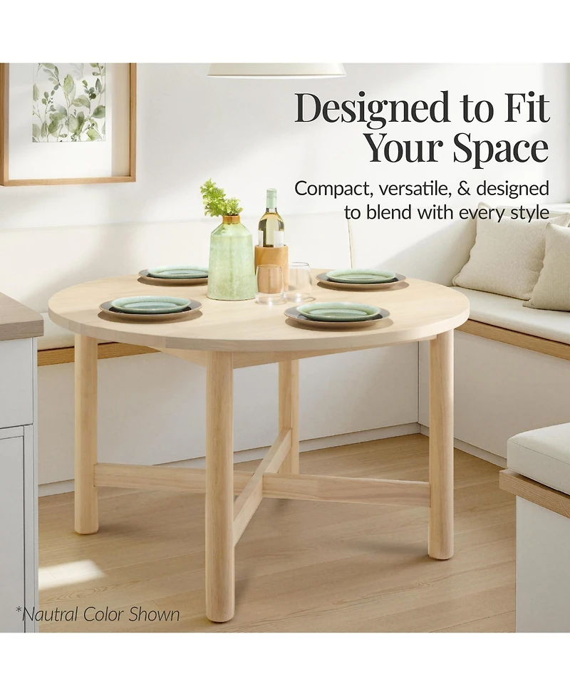 Best Choice Products 47In Round Solid Wood Dining Table, Modern Farmhouse Table For 4, Space Saving, Easy Assembly