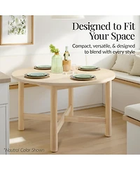 Best Choice Products 47In Round Solid Wood Dining Table, Modern Farmhouse Table For 4, Space Saving, Easy Assembly