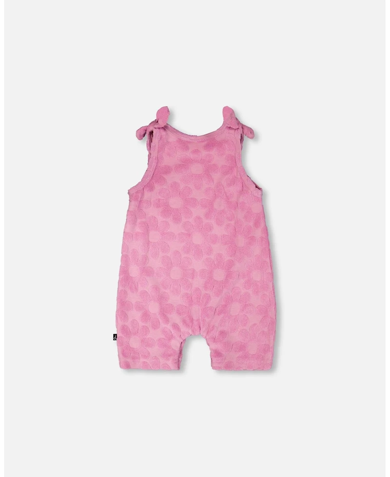 Deux par Baby Girls Terry Cloth Romper with Bows Pink